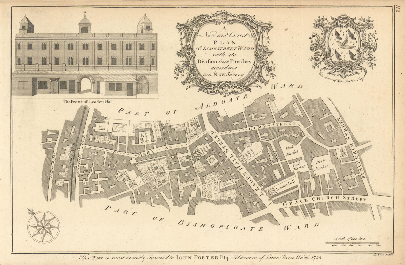 A New and Correct Plan of Limestreet Ward, City of London. COLE 1760 old map